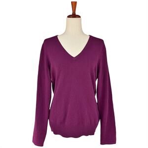 MCDUFF 100% Cashmere V-Neck Pullover Sweater in Deep Fuchsia Purple Size L